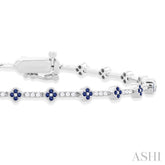 1 MM Round Shape Sapphire and 1/2 Ctw Clover Leaf & Bar Link Round Cut Diamond Precious Bracelet in 14K White Gold